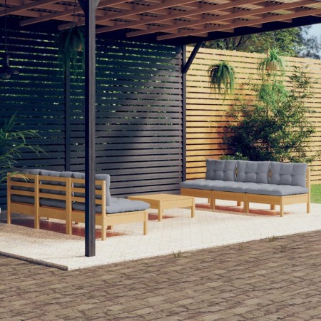 Juego de muebles de jardín 7 pzas y cojines madera pino gris de , Conjuntos de jardín - Ref: Foro24-3096093, Precio: 538,26 €...