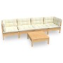 Muebles de jardín 5 pzas y cojines madera maciza de pino crema de , Conjuntos de jardín - Ref: Foro24-3096154, Precio: 389,80...