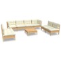 Muebles de jardín 9 pzas y cojines madera maciza de pino crema de , Conjuntos de jardín - Ref: Foro24-3096238, Precio: 719,71...