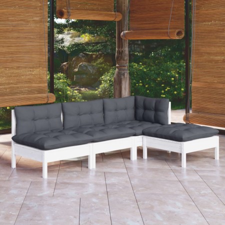 Muebles de jardín 4 pzas con cojines blanco madera de pino de , Conjuntos de jardín - Ref: Foro24-3096299, Precio: 334,36 €, ...