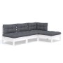 Muebles de jardín 4 pzas con cojines blanco madera de pino de , Conjuntos de jardín - Ref: Foro24-3096299, Precio: 334,36 €, ...