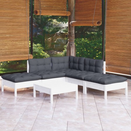 Muebles de jardín 6 pzas con cojines blanco madera de pino de , Conjuntos de jardín - Ref: Foro24-3096317, Precio: 471,10 €, ...