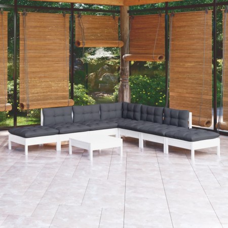 Muebles de jardín 8 pzas con cojines blanco madera de pino de , Conjuntos de jardín - Ref: Foro24-3096329, Precio: 623,20 €, ...