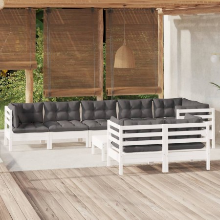 Muebles de jardín 9 pzas con cojines blanco madera maciza pino de , Conjuntos de jardín - Ref: Foro24-3096509, Precio: 778,14...
