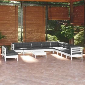 Muebles de jardín 12 pzas con cojines blanco madera maciza pino de , Conjuntos de jardín - Ref: Foro24-3096858, Precio: 994,6...
