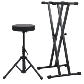 Set de soporte para teclado con doble refuerzo y taburete negro de vidaXL, Banquetas y taburetes - Ref: Foro24-70096, Precio:...