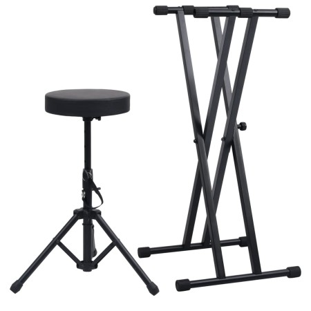 Set de soporte para teclado con doble refuerzo y taburete negro de vidaXL, Banquetas y taburetes - Ref: Foro24-70096, Precio:...