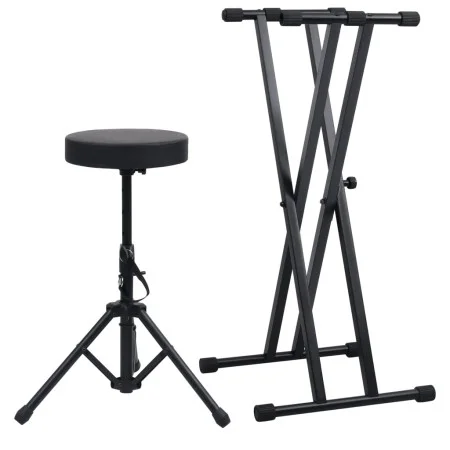 Set de soporte para teclado con doble refuerzo y taburete negro de vidaXL, Banquetas y taburetes - Ref: Foro24-70096, Precio:...