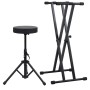 Set de soporte para teclado con doble refuerzo y taburete negro de vidaXL, Banquetas y taburetes - Ref: Foro24-70096, Precio:...