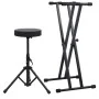 Set de soporte para teclado con doble refuerzo y taburete negro de vidaXL, Banquetas y taburetes - Ref: Foro24-70096, Precio:...