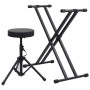 Set de soporte para teclado con doble refuerzo y taburete negro de vidaXL, Banquetas y taburetes - Ref: Foro24-70096, Precio:...