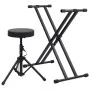Set de soporte para teclado con doble refuerzo y taburete negro de vidaXL, Banquetas y taburetes - Ref: Foro24-70096, Precio:...