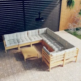 Muebles de jardín 9 piezas y cojines madera de pino crema de , Conjuntos de jardín - Ref: Foro24-3096977, Precio: 683,65 €, D...