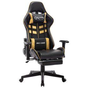 Silla de gaming con reposapiés cuero sintético negro y dorado en Sillas gaming | Comprar online en Foru.es