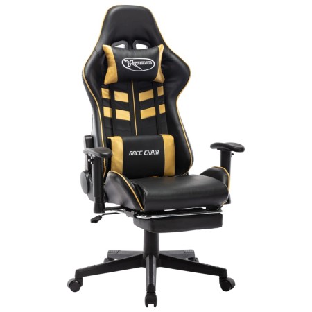 Silla de gaming con reposapiés cuero sintético negro y dorado en Sillas gaming | Comprar online en Foru.es