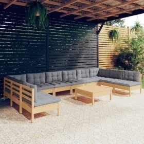 Juego de muebles de jardín 11 pzas y cojines madera maciza pino de , Conjuntos de jardín - Ref: Foro24-3097192, Precio: 842,0...