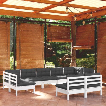 Muebles de jardín 9 pzas y cojines blanco madera maciza de pino de , Conjuntos de jardín - Ref: Foro24-3097200, Precio: 777,1...