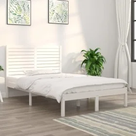 Estructura de cama doble pequeña madera maciza blanca 120x190cm de , Camas y somieres - Ref: Foro24-3104579, Precio: 143,75 €...