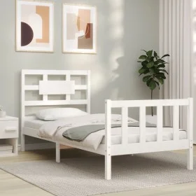Estructura de cama con cabecero madera maciza blanco de , Camas y somieres - Ref: Foro24-3192522, Precio: 102,34 €, Descuento: %