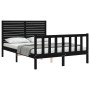 Estructura cama de matrimonio con cabecero madera maciza negro de , Camas y somieres - Ref: Foro24-3193185, Precio: 201,24 €,...