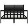 Estructura cama de matrimonio con cabecero madera maciza negro de , Camas y somieres - Ref: Foro24-3193185, Precio: 201,24 €,...