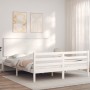 Estructura de cama matrimonio con cabecero madera maciza blanco de , Camas y somieres - Ref: Foro24-3195227, Precio: 159,60 €...