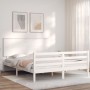 Estructura de cama matrimonio con cabecero madera maciza blanco de , Camas y somieres - Ref: Foro24-3195227, Precio: 159,60 €...