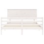 Estructura de cama matrimonio con cabecero madera maciza blanco de , Camas y somieres - Ref: Foro24-3195227, Precio: 159,60 €...