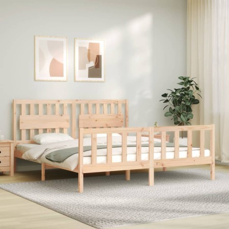 Estructura de cama de matrimonio con cabecero madera maciza de , Camas y somieres - Ref: Foro24-3192441, Precio: 165,99 €, De...