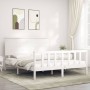 Estructura de cama matrimonio con cabecero madera maciza blanco de , Camas y somieres - Ref: Foro24-3193407, Precio: 159,51 €...