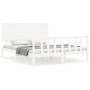 Estructura de cama matrimonio con cabecero madera maciza blanco de , Camas y somieres - Ref: Foro24-3193407, Precio: 159,51 €...