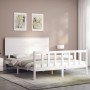 Estructura de cama matrimonio con cabecero madera maciza blanco de , Camas y somieres - Ref: Foro24-3193407, Precio: 159,51 €...