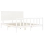 Estructura de cama matrimonio con cabecero madera maciza blanco de , Camas y somieres - Ref: Foro24-3193407, Precio: 159,51 €...