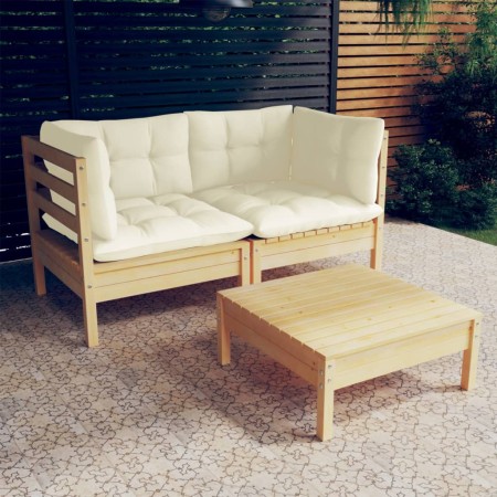 Muebles de jardín 3 piezas cojines madera de pino crema de , Conjuntos de jardín - Ref: Foro24-3096016, Precio: 243,26 €, Des...