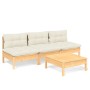 Muebles de jardín 4 piezas cojines madera de pino color crema de , Conjuntos de jardín - Ref: Foro24-3096082, Precio: 324,17 ...