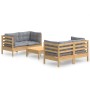 Juego de muebles de jardín 5 pzas y cojines madera de pino gris de , Conjuntos de jardín - Ref: Foro24-3096021, Precio: 396,7...