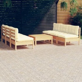 Muebles de jardín 7 piezas cojines madera de pino color crema de , Conjuntos de jardín - Ref: Foro24-3096094, Precio: 523,88 ...