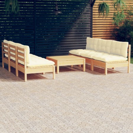 Muebles de jardín 7 piezas cojines madera de pino color crema de , Conjuntos de jardín - Ref: Foro24-3096094, Precio: 567,31 ...