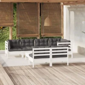 Muebles de jardín 8 pzas con cojines blanco madera maciza pino de , Conjuntos de jardín - Ref: Foro24-3096449, Precio: 669,12...