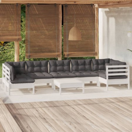 Muebles de jardín 8 pzas con cojines blanco madera de pino de , Conjuntos de jardín - Ref: Foro24-3096437, Precio: 677,64 €, ...