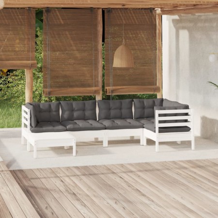 Muebles de jardín 6 pzas con cojines blanco madera maciza pino de , Conjuntos de jardín - Ref: Foro24-3096539, Precio: 525,67...