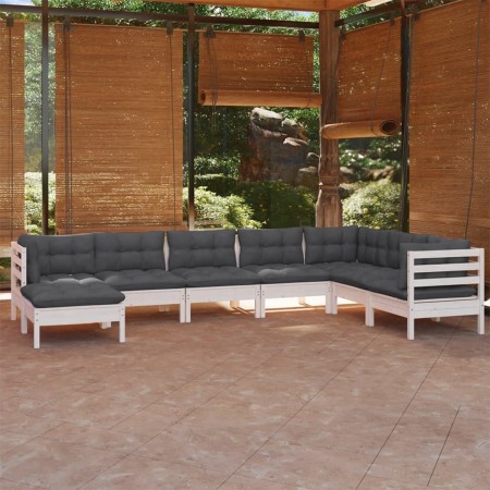 Muebles de jardín 8 pzas con cojines blanco madera maciza pino de , Conjuntos de jardín - Ref: Foro24-3096660, Precio: 677,64...