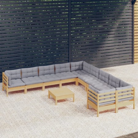 Muebles de jardín 11 pzas y cojines madera de pino gris de , Conjuntos de jardín - Ref: Foro24-3097012, Precio: 837,33 €, Des...