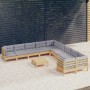 Muebles de jardín 11 pzas y cojines madera de pino gris de , Conjuntos de jardín - Ref: Foro24-3097012, Precio: 837,33 €, Des...
