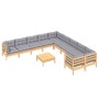 Muebles de jardín 11 pzas y cojines madera de pino gris de , Conjuntos de jardín - Ref: Foro24-3097012, Precio: 837,33 €, Des...