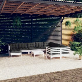 Muebles de jardín 11 pzas cojines blanco madera de pino de , Conjuntos de jardín - Ref: Foro24-3097038, Precio: 955,44 €, Des...