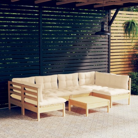 Muebles de jardín 7 pzas y cojines madera maciza de pino crema de , Conjuntos de jardín - Ref: Foro24-3097157, Precio: 536,33...