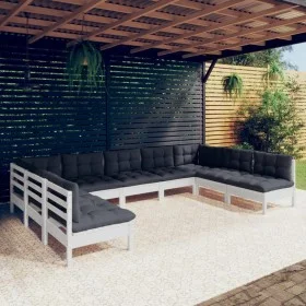 Muebles de jardín 9 pzas y cojines blanco madera maciza de pino de , Conjuntos de jardín - Ref: Foro24-3097176, Precio: 767,4...