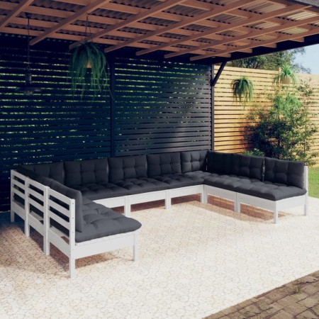 Muebles de jardín 9 pzas y cojines blanco madera maciza de pino de , Conjuntos de jardín - Ref: Foro24-3097176, Precio: 777,1...