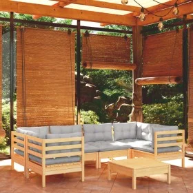 Juego de muebles de jardín 7 pzas y cojines madera de pino gris de , Conjuntos de jardín - Ref: Foro24-3097300, Precio: 530,2...